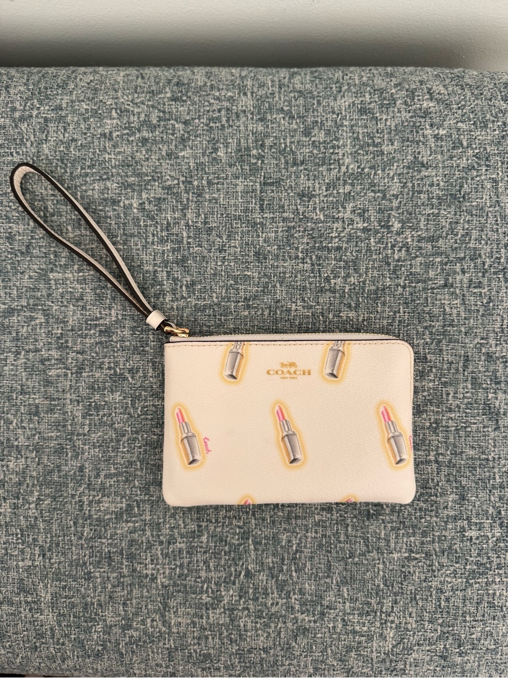 COACH Cream Lipstick Print Zip Wristlet